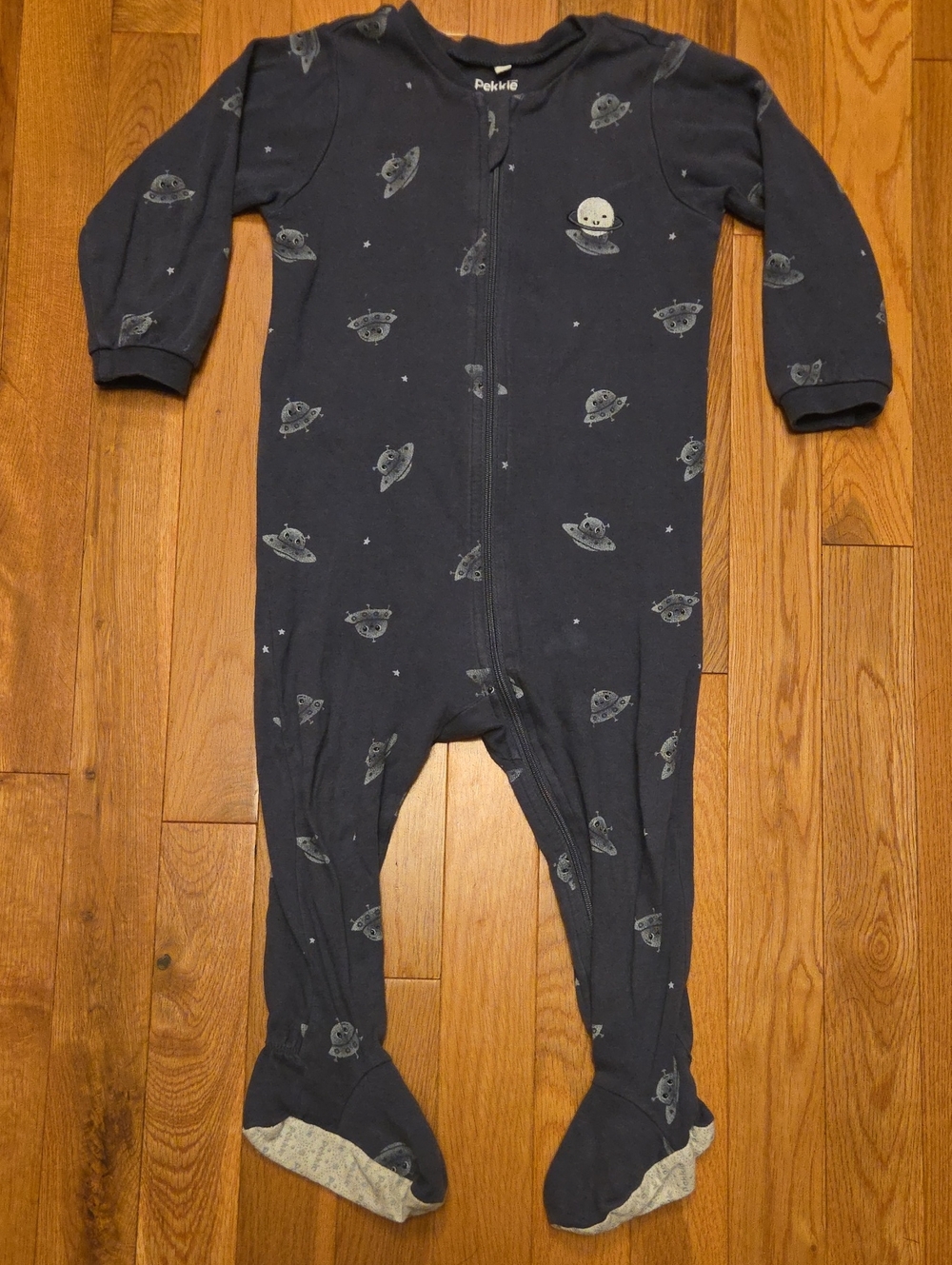 5/$20 Pekkle 18M Navy Space Zipper Footed Pajama Onsie Sleeper